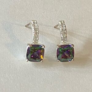 Elegant Silver and shiny multicolor Earrings with rhinestones